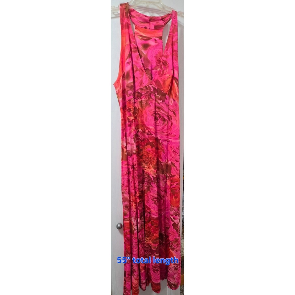 Vtg 70s Vanity Fair Nylon Tricot Maxi Nightgown 38 Pink Floral Rose Psychedelic